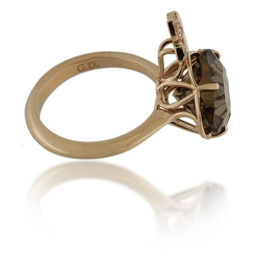 Bague 55 Bague en or rose, quartz fumé Lily 6,22 ct, diamants naturels 58 Facettes AG-2X21314P
