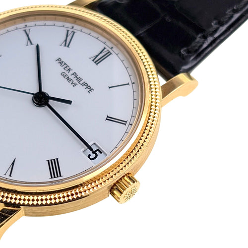 Montre Patek Philippe - Montre Calatrava Date 3802 FULL SET Automatic Gold Caliber 315 Geneva Seal Clous de Paris 3802/200J-001 + Box + Papers 58 Facettes