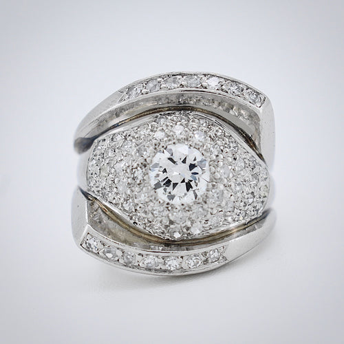 Bague 50 Bague Art Déco -Tank 1930 en platine, diamant central 0,70 ct. 58 Facettes