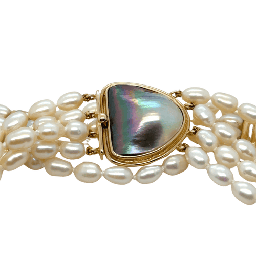 Halskæde i gul og hvidguld - Barok kulturperler