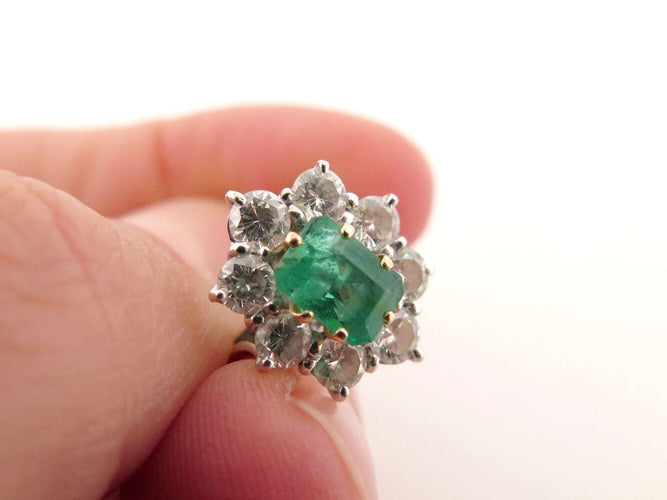 Bague 51 bague marguerite t51 sertie emeraude & 8 diamants 0.8ct or blanc 18k 3.6g 58 Facettes 272543