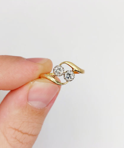 Bague 56 Bague toi et moi antique or 18k diamants et monture tourbillon (circa 1900) 58 Facettes A06310