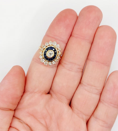 Bague 54 Bague marguerite art déco or jaune, diamants et saphir calibrés 58 Facettes A05533