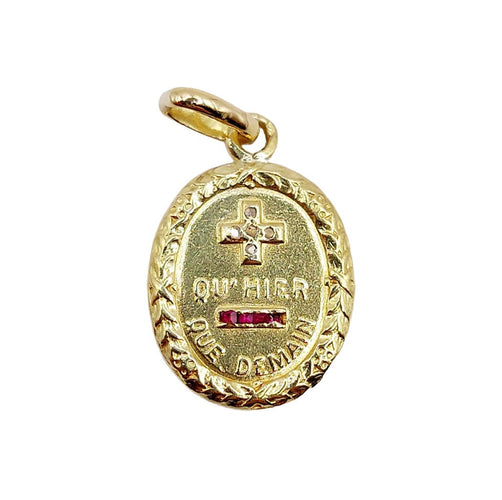 Pendentif Pendentif AUGIS médaille d'amour or jaune diamant et rubis : couronne de laurier (circa 1950) 58 Facettes A05551