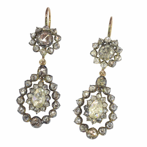 Boucles d'oreilles Haute Couture historique : boucles d'oreilles en diamant pré-victoriennes 58 Facettes 21345-0172