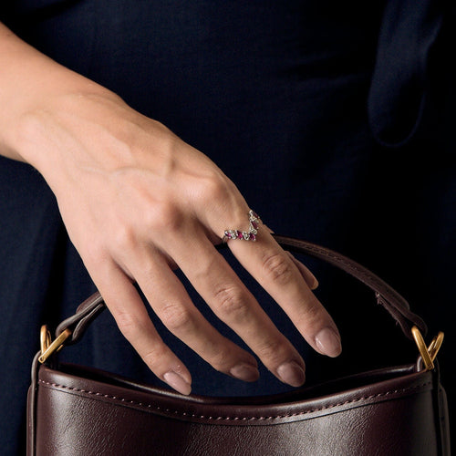 Aigrettering i hvidguld, rubiner og diamanter 