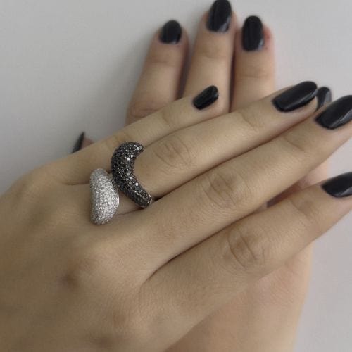 Bague 58 Bague diamants noirs et blancs 58 Facettes 29142
