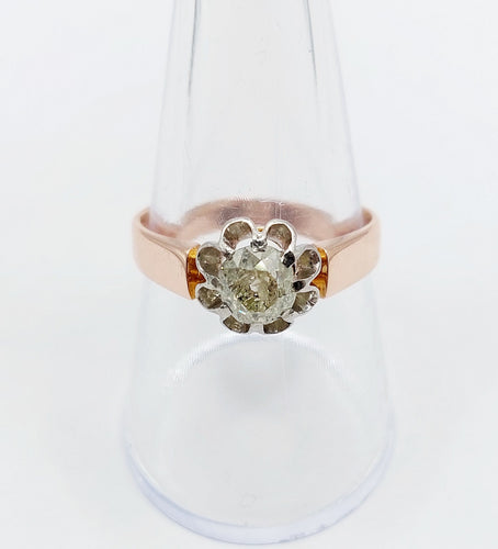 Sormus Solitaire ruusukultaa ja Platina, vanhan mallinen timantti 0,70 karaattia (noin 1900) 