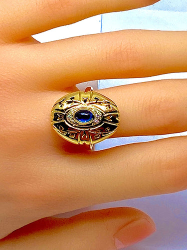 Bague Bague en or jaune 18 carats ,saphir cabochon et diamants 58 Facettes AB232