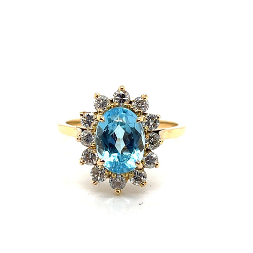 Bague 58 Bague Marguerite Topaze Bleue Diamants 58 Facettes