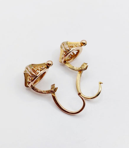 Boucles d'oreilles Dormeuses or rose, diamants jaunes taille ancienne (circa 1900) 58 Facettes A06239