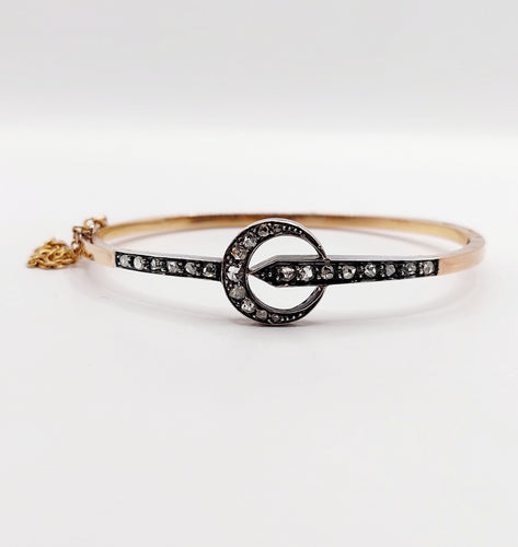 Bracelet Bracelet antique croissant de lune en or rose 18k et argent, diamants taille roses 58 Facettes A06437