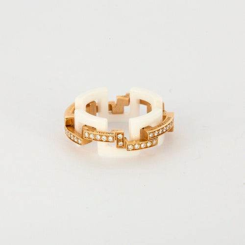 Bague 50 MELLERIO - Graphic - Bague or rose, céramique et diamants 58 Facettes J1PG463-9D50