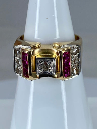 Bague 58 Bague Tank diamants & rubis synthétiques 58 Facettes