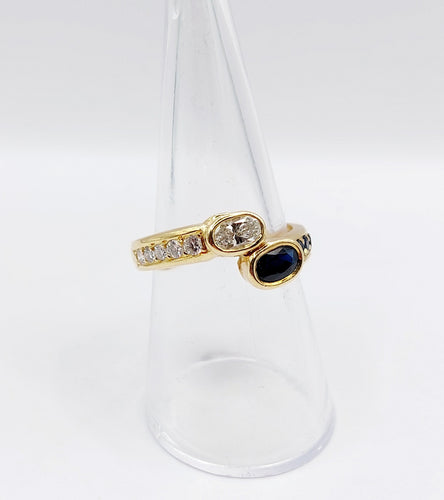 Bague 55.5 Bague toi et moi vintage or 18k diamant 0.35 carat et saphirs 58 Facettes A02998