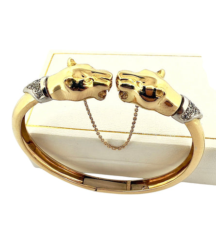 Bracelet Bracelet jonc têtes de panthères en or jaune 18 carats 58 Facettes