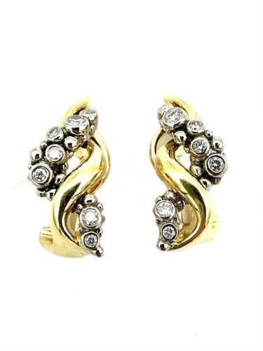 Boucles d'oreilles GILBERT ALBERT. Boucles d'oreilles 2 ors 18K et diamants 58 Facettes