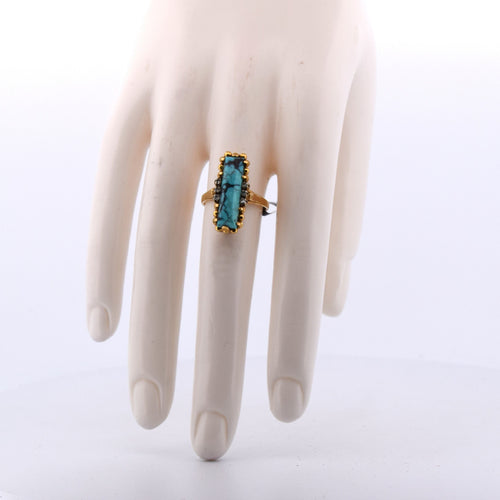 Bague 55 Anello vintage in oro giallo 18 kt con turchese e diamanti 58 Facettes