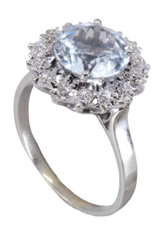 Bague 57 Bague ancienne aigue-marine et diamants 58 Facettes 086791