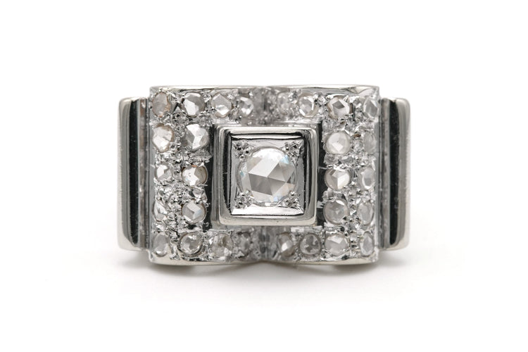 Bague 55 Bague Art Déco - Bague sertie de diamants taille rose en or blanc 18k 58 Facettes 23293