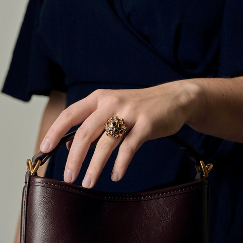 Bague 49,5 Bague dôme en or jaune et tourmalines vertes 58 Facettes MAN1695X2