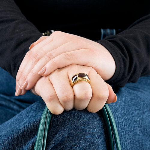 Bague 52.5 Bague jonc or jaune et grenat almandin 58 Facettes COL2882