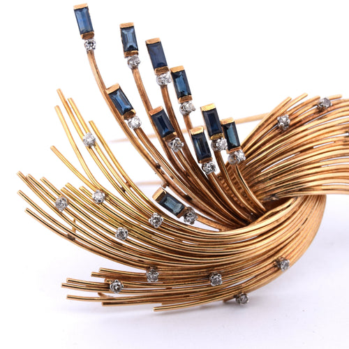 Broche Broche vintage en or jaune, diamants et saphirs 58 Facettes