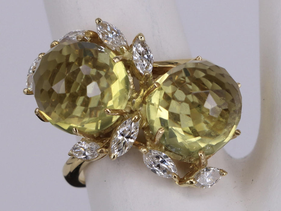 Baroque you and me citrine and diamond ring in yellow gold