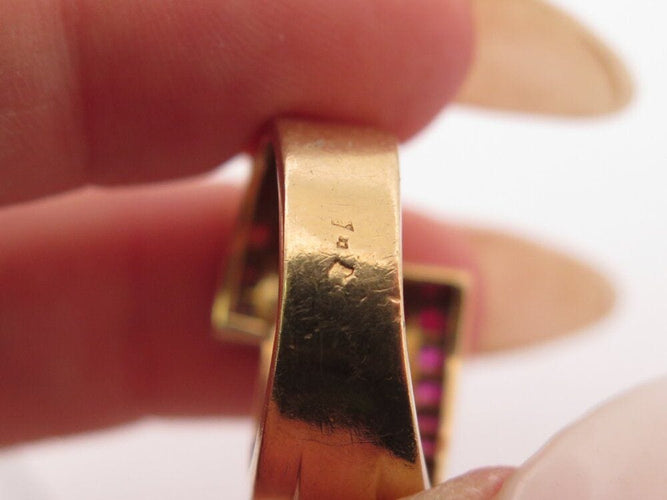 Bague 50 bague tank art deco sertie diamants 1.1ct rubis t50 en or jaune platine 8gr 58 Facettes 269295