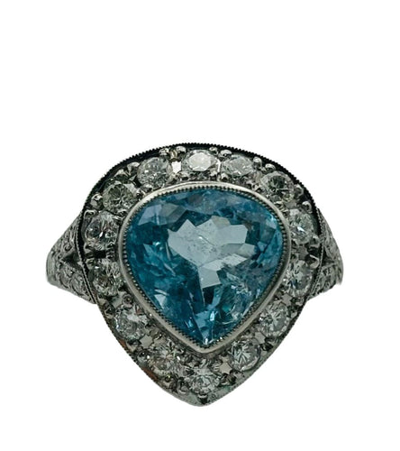 Bague 52 Bague Art Déco en platine avec aigue-marine centrale et diamants 58 Facettes 50253