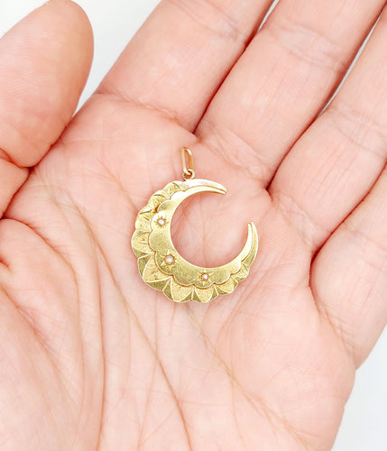 Pendentif Pendentif antique or rose 18k croissant de lune et perles (circa 1900) 58 Facettes A06055