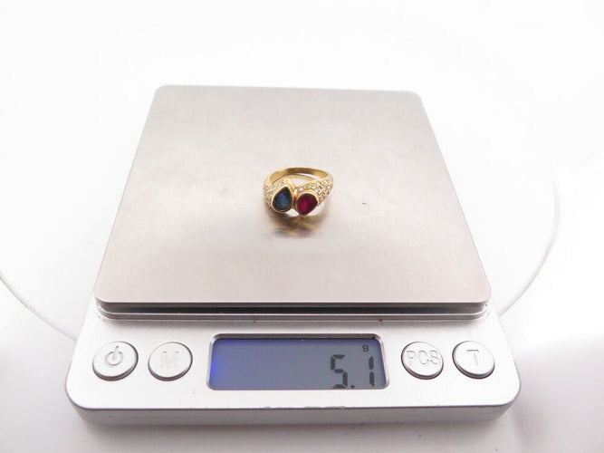 Bague 52 bague toi et moi rubis saphir et diamants t52 or jaune 18k 5gr 58 Facettes 267850