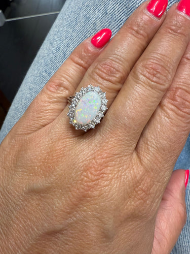 Bague 56 Bague or blanc - Opale et Diamants 58 Facettes 1.0000667/1