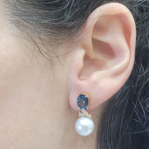 Boucles d'oreilles Boucles d'oreilles en or rose avec perles, topazes et diamants 58 Facettes PE680