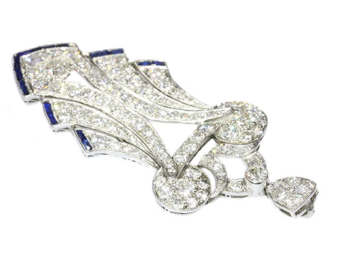 Pendentif Le Diamant Déco : Pendentif en platine avec diamants et saphirs taille européenne ancienne 58 Facettes 18276-0099