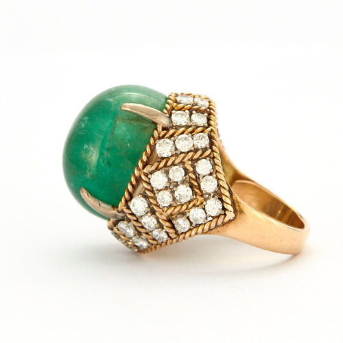 Bague 56 Bague Emeraude cabochon diamants 58 Facettes