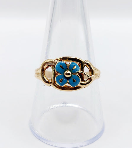 Bague 60.5 Bague victorienne or jaune, trèfle à quatre feuilles et émail bleu (circa 1890) 58 Facettes A05633