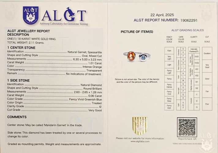 Bague 54 Bague en or blanc avec grenat spessartite et diamant bleu 58 Facettes 19062291