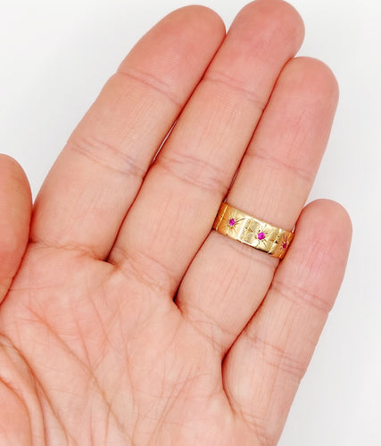 Inel mare de brățară Art Deco aur roz, rubine cu stele (circa 1950)