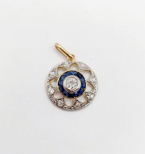 Pendentif Pendentif art deco or 18k diamant taille ancienne et saphirs calibrés (circa 1920) 58 Facettes A05715