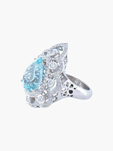 Bague Bague Or Blanc Aigue-Marine Diamants 58 Facettes