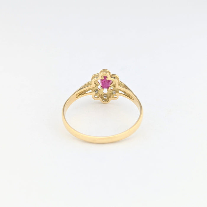 Bague 57.5 Marguerite en or jaune diamants et rubis 58 Facettes 31138