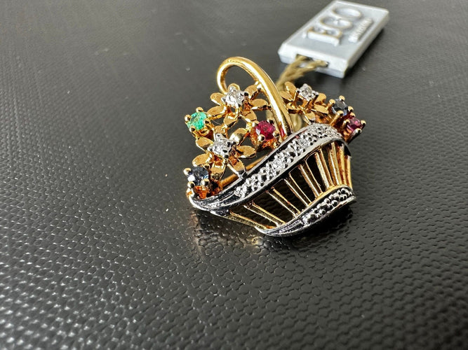 Broche Broche giardinetto en or blanc, or jaune, diamant, rubis, saphir et émeraude 58 Facettes