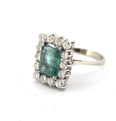 Bague 55 Bague en or blanc 18 carats avec émeraude et diamants 58 Facettes