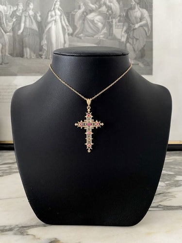 Pendentif Pendentif croix filigrané en or jaune 18k et rubis 58 Facettes