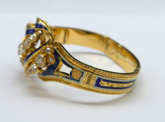 Bracelet Bracelet articulé or jaune, email et diamants XIXè siècle 58 Facettes