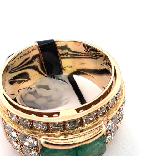 Anello a fascia in oro giallo con smeraldi e diamanti 58 Facettes