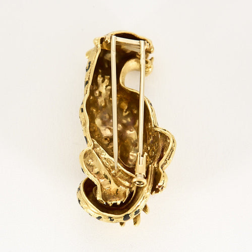 Broche Gay Frères- Elégante broche panthère en or jaune, émail et rubis 58 Facettes SQU3595X2