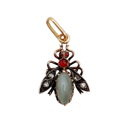Colgante de abeja victoriano en oro rosa, diamantes y piedras (circa 1890) 