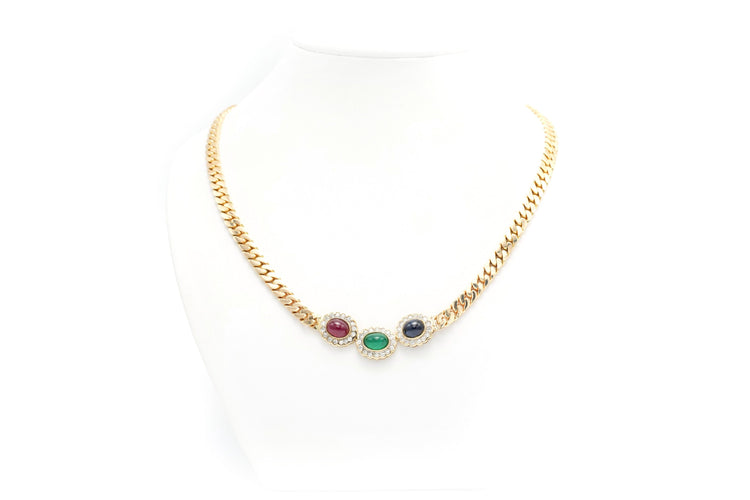 Collier Collier 1970 en or jaune serti d'un rubis, d'un saphir, d'une émeraude et de diamants (+-1.44ct) 58 Facettes B548